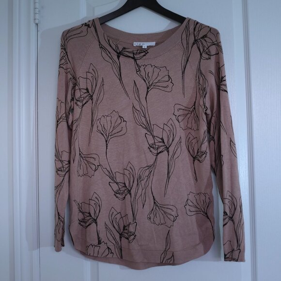 COPY - Cleo dust pink crewneck Fine Knit  sweater with large black floral print… - Picture 1 of 8